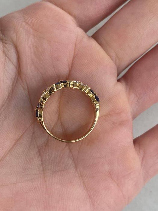 Vintage 18K Gold Blue Sapphire & Diamond Flower Ring | 2.21 TCW | Size 5