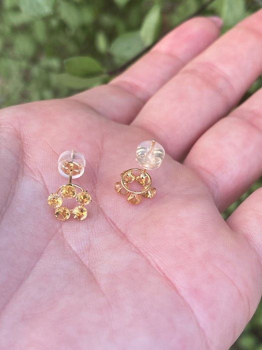 18k citrine circle flower stud earrings