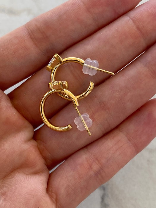 14K Gold Natural Light Yellow Trillion Diamond J-Huggie Earrings – 0.60 TCW