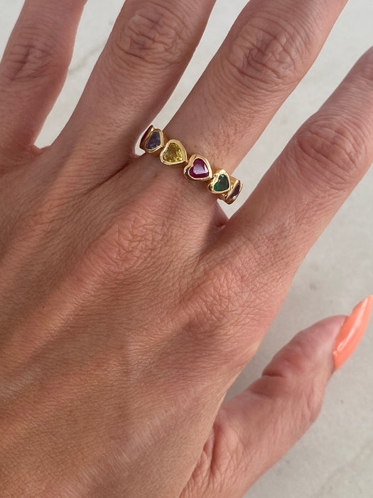 14K Gold Rainbow Heart Gemstone Ring