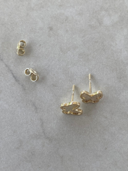 10K Gold Fluted Rainbow Butterfly Stud Earrings