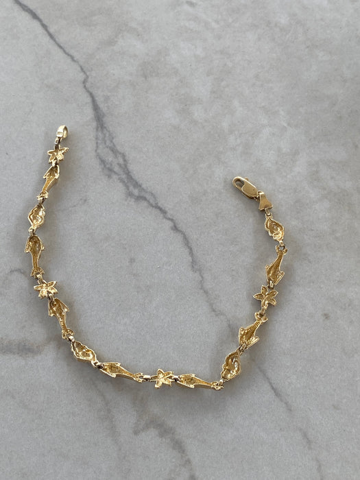 Vintage 14K Dolphin & Seashell Bracelet