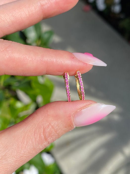 14K Gold Pink Sapphire Huggie Earrings – Natural Pink Sapphire