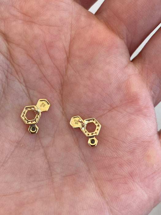 14K Gold Emerald & Diamond Molecule Stud Earrings
