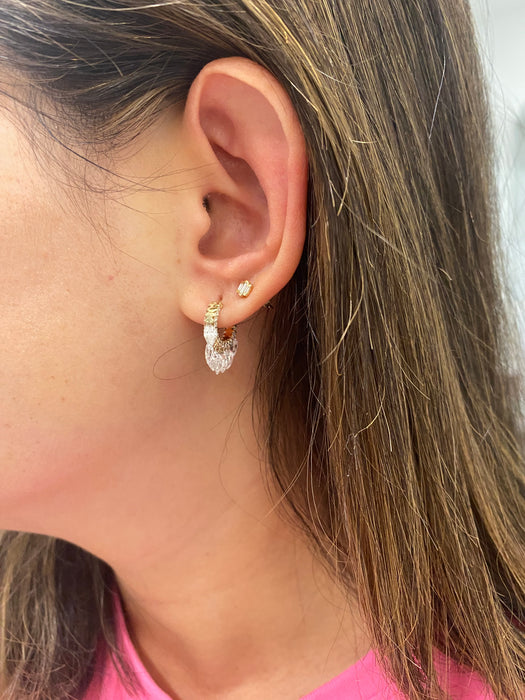 14K Lab Diamond Pear Drop Huggie Earrings