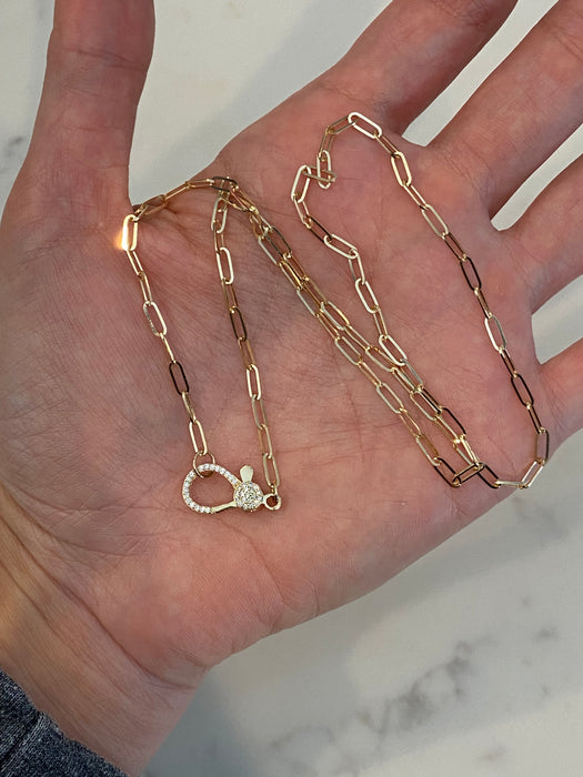 14K Gold Paperclip Diamond Clasp Necklace