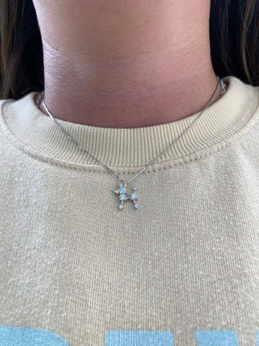 Vintage 18K White Gold Diamond Poodle Necklace