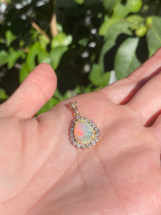 14k opal diamond pendant