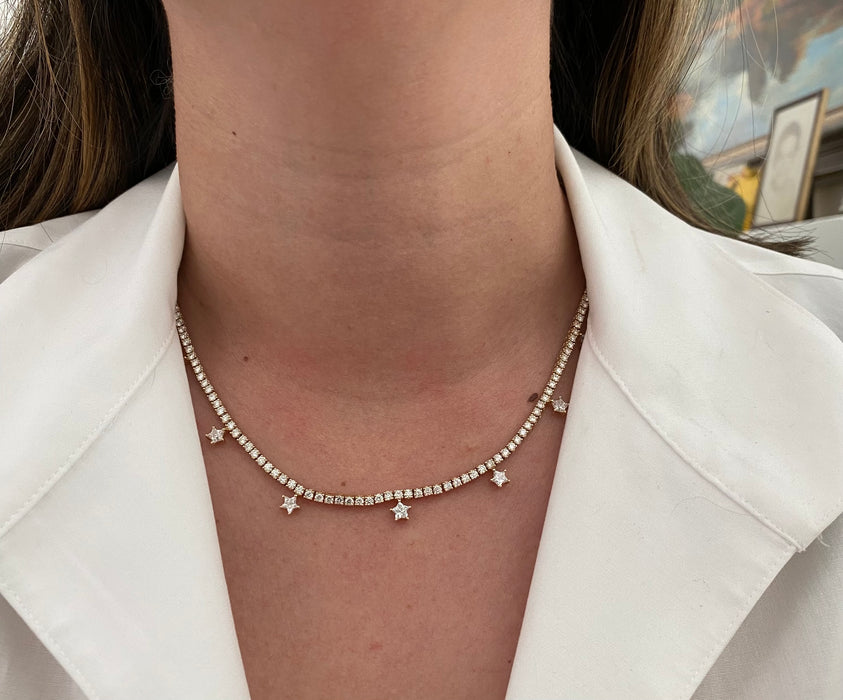 14K Gold Lab Diamond Star Tennis Necklace – 8 CTW VS/E Lab Diamonds, 16”