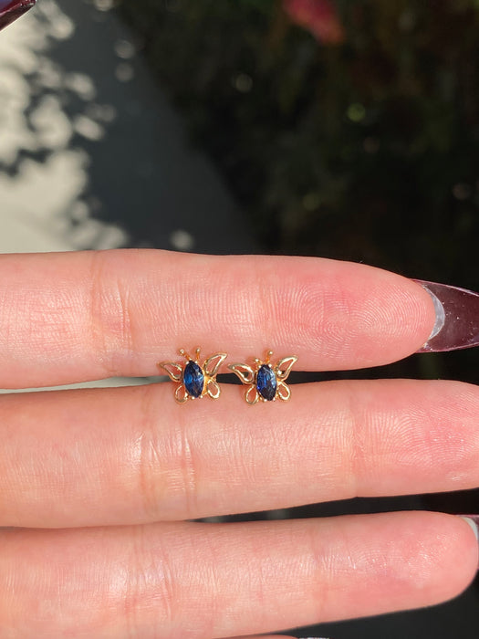 14k blue sapphire butterfly stud earrings