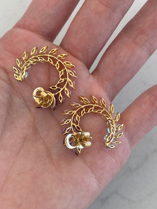 18K Gold Rainbow Marquise Laurel Earrings