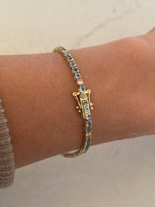 14K Gold Aquamarine & Diamond Tennis Bracelet | 3.04 CTW Aquamarines & 0.63 CTW Diamonds | 7”