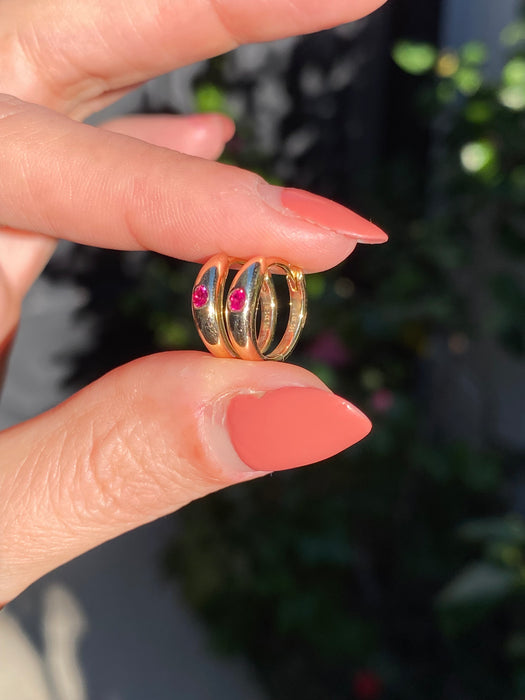 14k flush ruby huggie earrings
