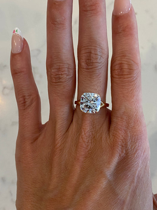 14K Gold 6 Carat Cushion Cut Lab Diamond Ring