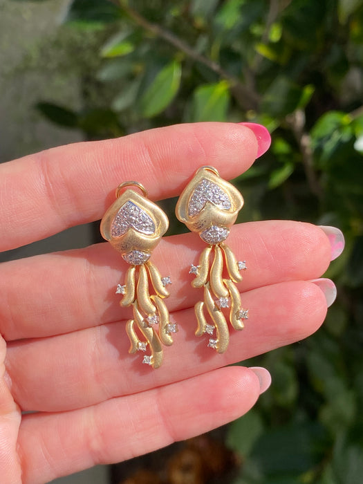 14k brushed diamond squid earrings