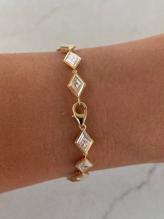 14K Gold Bezel Set Lozenge-Cut Lab Diamond Bracelet- 6 TCW