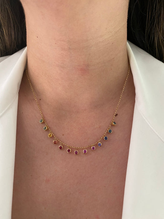 18k rainbow bezel necklace 16”