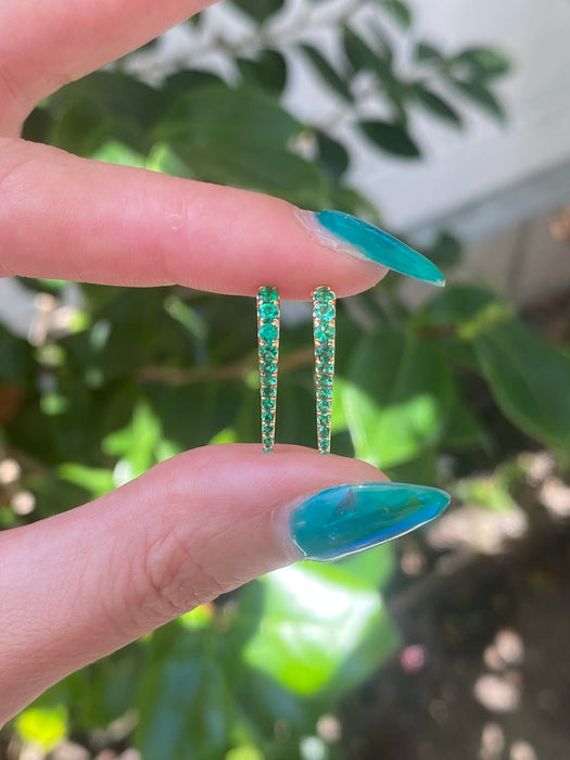 14k emerald dagger Huggie earrings