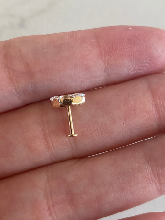 14K Gold Invisible Set Marquise Lab Diamond Flat Back Stud Earring- Single