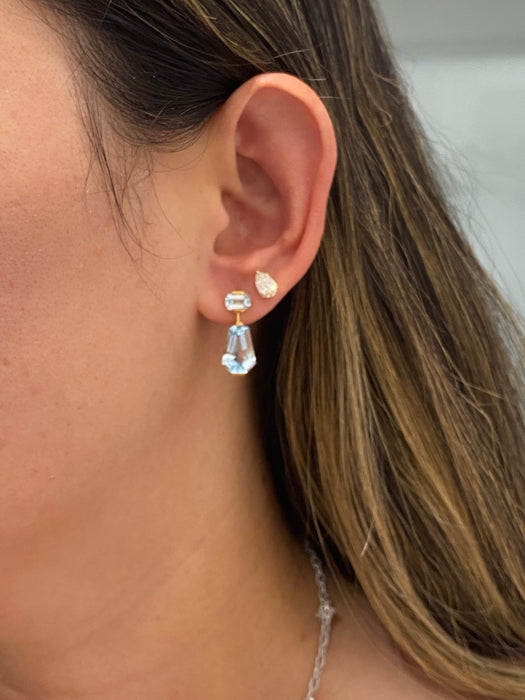 18K Gold Geometric Blue Topaz Dangle Earrings – 9.4ct