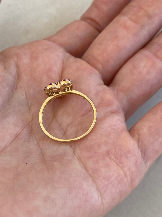 14K Gold Ruby Heart Ring with Flush-Set Rubies, Pink Sapphires & Diamonds