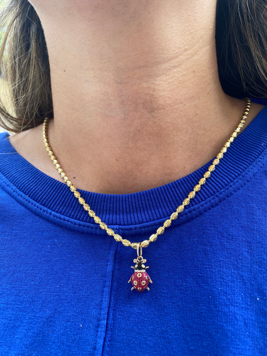 14K Gold Diamond & Ruby Ladybug Charm