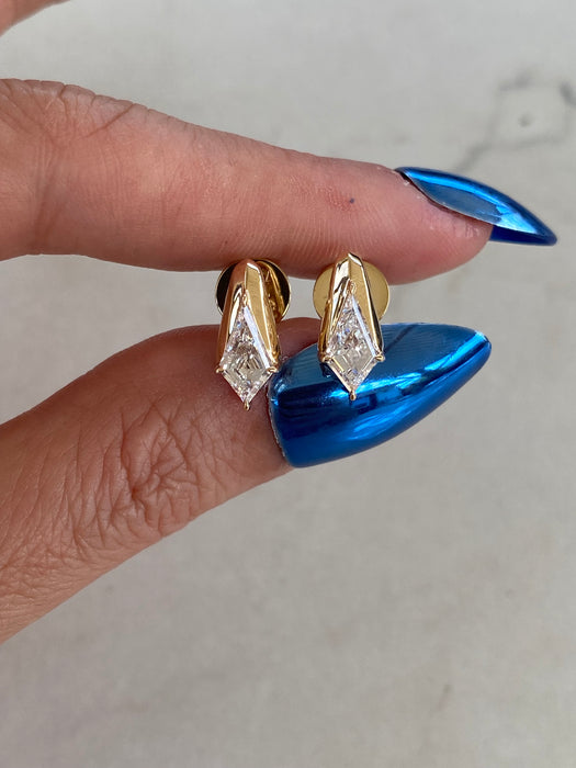 14K Step-Cut Kite-Cut Lab Diamond Stud Earrings