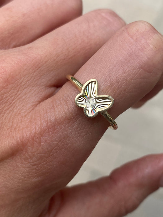 10k Fluted Rainbow Butterfly Ring