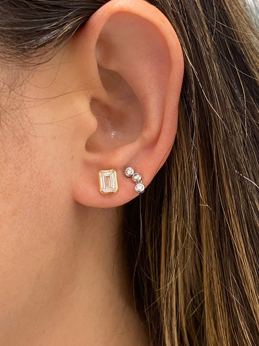 14K Yellow Gold Bezel Set Emerald Cut Lab Diamond Stud Earrings – 1.50 CTW