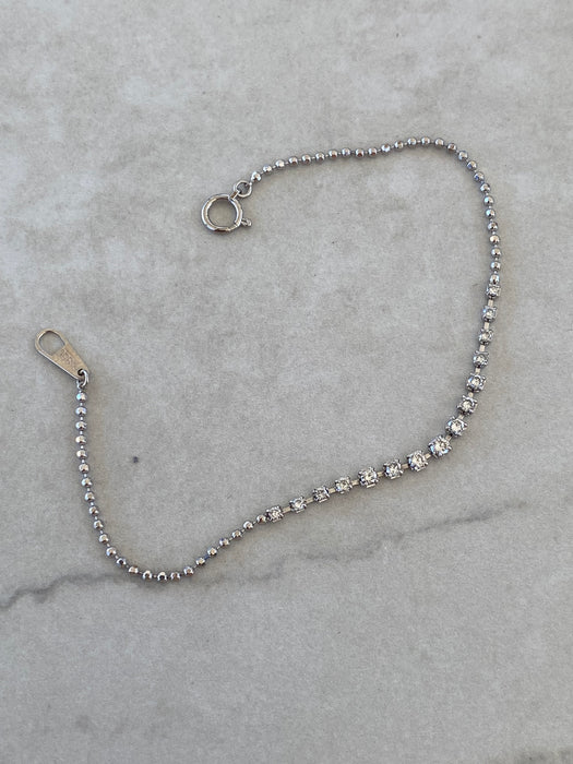Vintage Platinum 850 Natural Diamond Gradient Bead Chain Bracelet 0.50 TCW 6.75”
