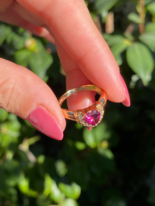 18k pink tourmaline heart diamond ring size 6.75