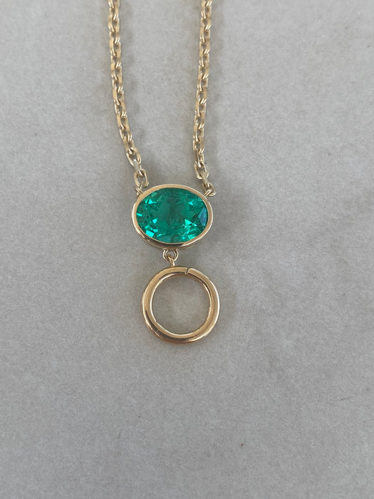 14K Mini Biker Link Necklace with Lab Emerald and Charm Connector