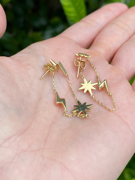 14k lighting and star push back earrings