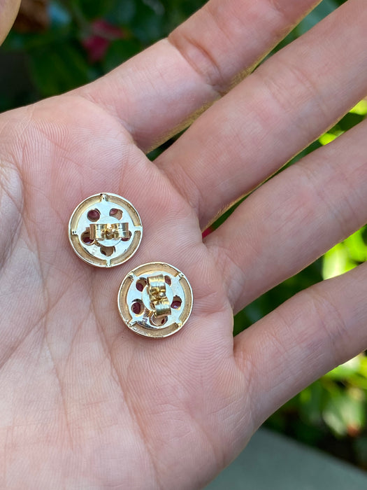 14K Gold Pink Flush Set Button Sapphire Stud Earrings