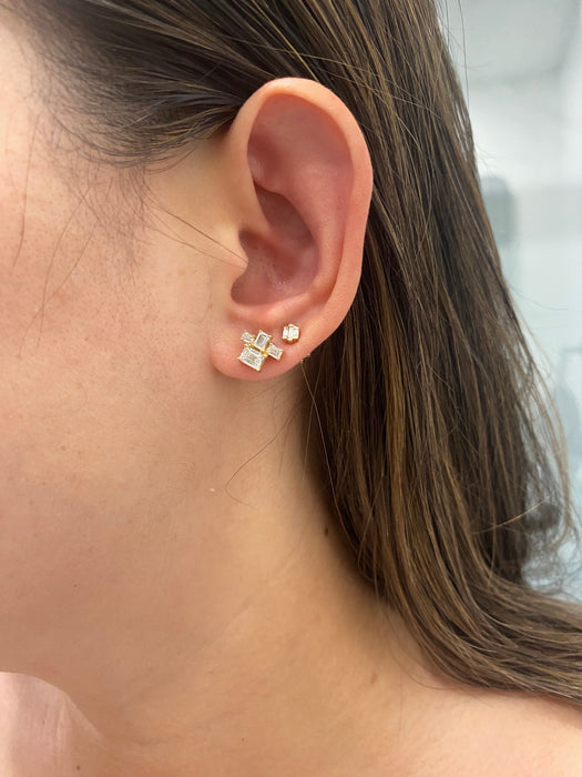 14K Gold Emerald Cut Lab Diamond Cluster Stud Earrings – 1.25 CTW