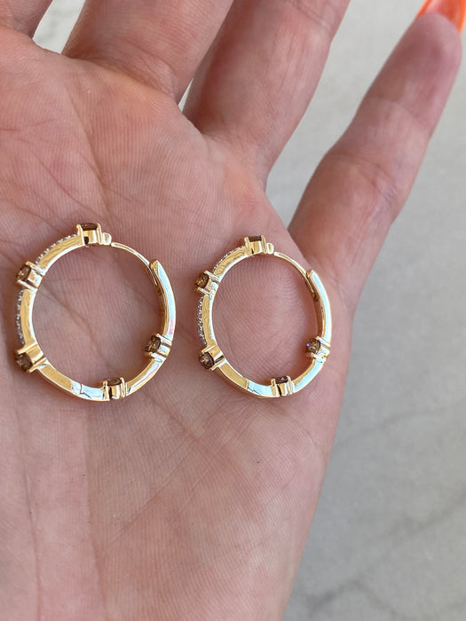 14K Gold Champagne Diamond Inside-Out Hoop Earrings