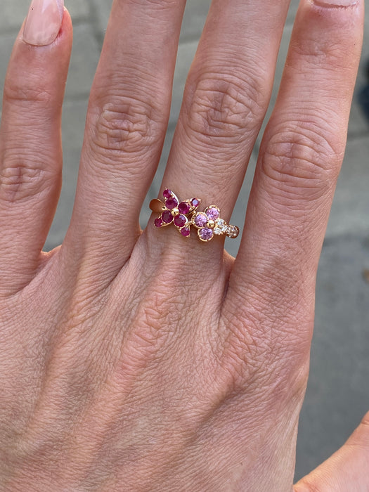 14k rose gold ruby pink sapphire diamond flower ring