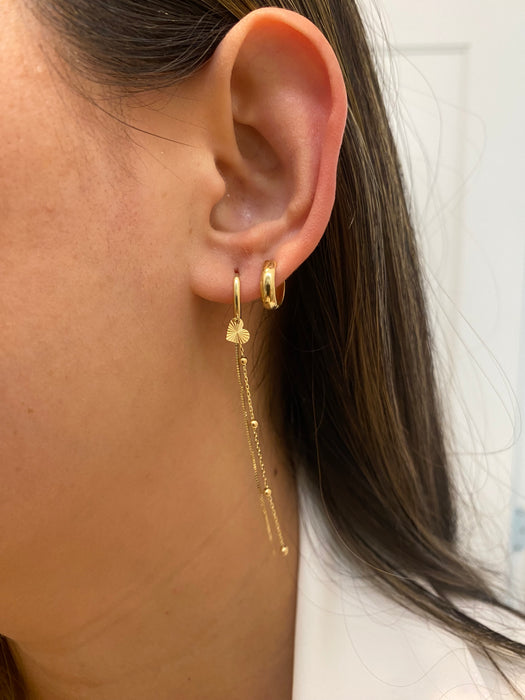 14k fluted heart bead dangly earrings