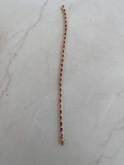 14K Gold Bezel-Set Pink Tourmaline Pear Bracelet