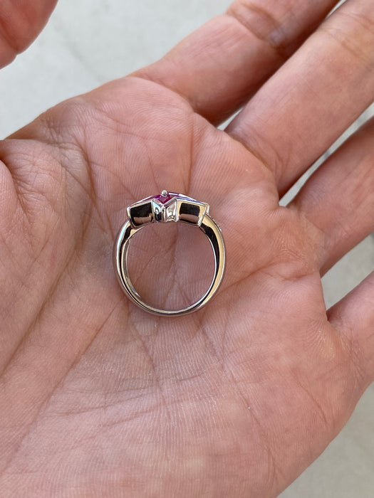 Vintage Platinum 900 Ruby & Diamond Star Ring – Kite-Cut Rubies