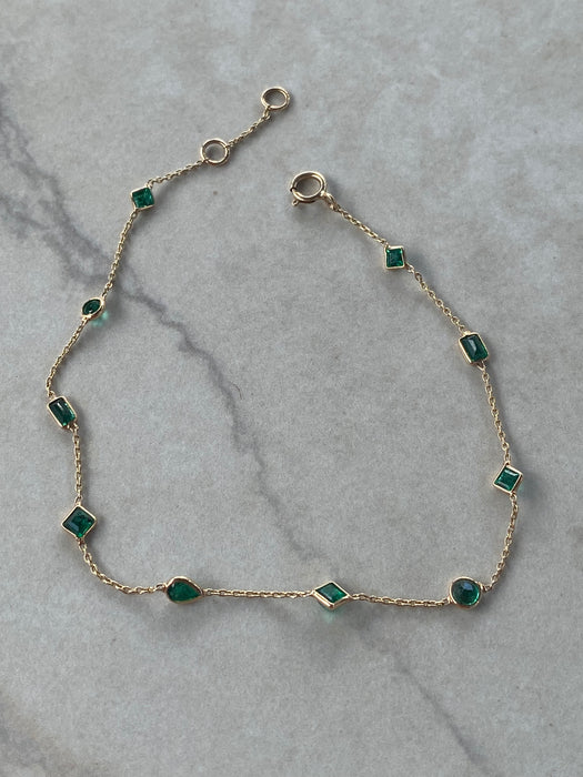 14K Gold Mixed-Cut Emerald Station Bracelet