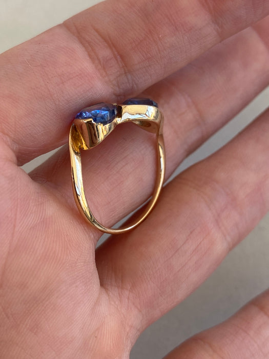 14K Gold Double Pear Blue Sapphire Ring – 2.86 TCW Size 8