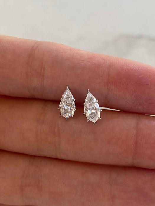 14K White Gold Step-Cut Marquise Lab Diamond Stud Earrings