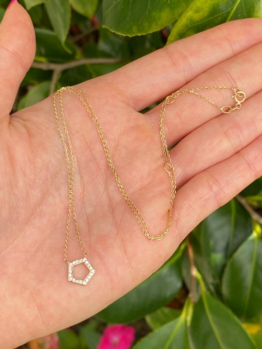 14k diamond pentagon necklace