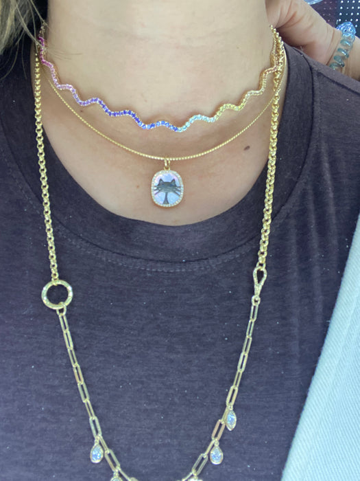 14K Gold Wavy Rainbow Sapphire Necklace