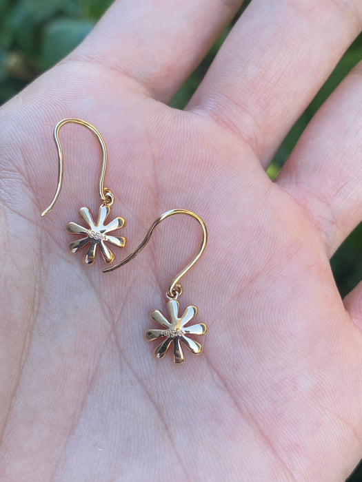 14k rose gold diamond flower earrings