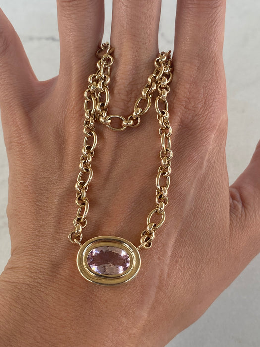 14K East-to-West 3.3 Carat Morganite Double-Bezel Trombone Necklace