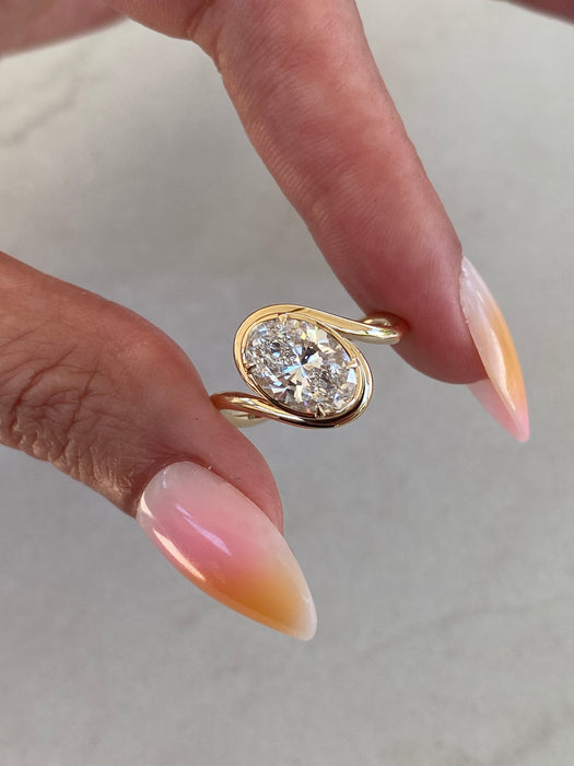 14K 2 Carat Wavy Oval Lab Diamond Ring