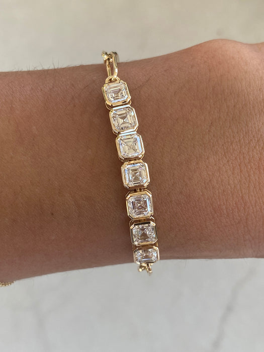 14K 4 TCW Lab Diamond Asscher Paperclip Bracelet