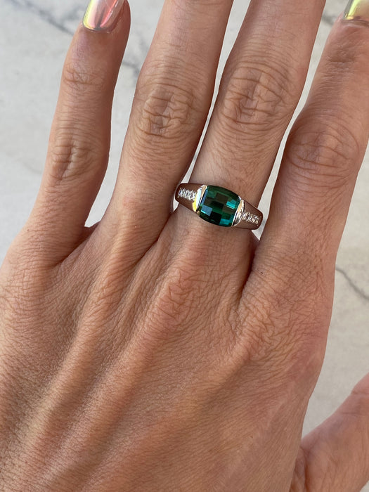 Vintage Platinum 900 Blue-Green Tourmaline & Diamond Ring – 2.45 Carats